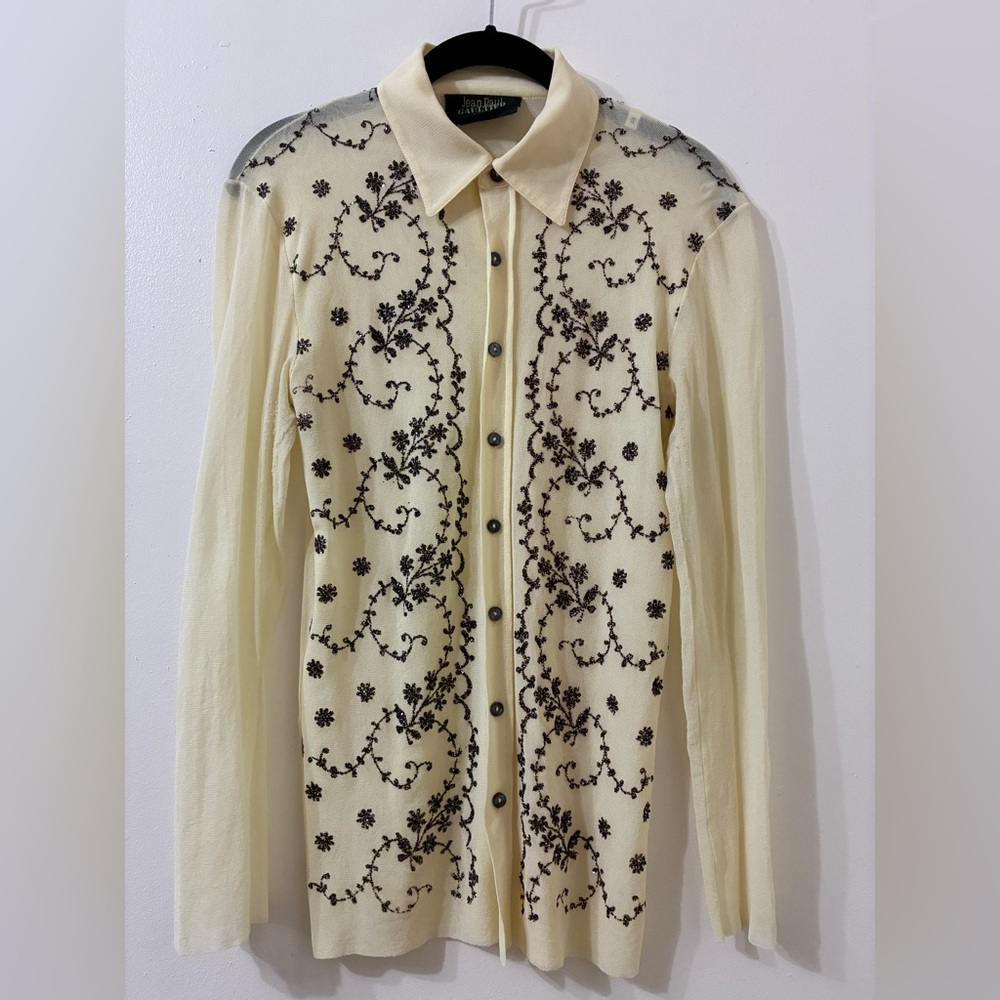 Jean Paul Gaultier Cream and Black Embroidered Blouse